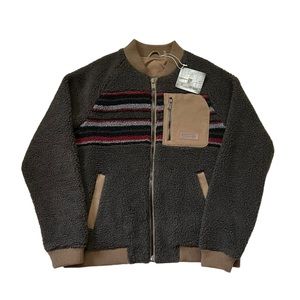 PENDLETON Mens Lodgepine Fleece Bomber Jacket in Mocha Stripe Brown Size M, L
